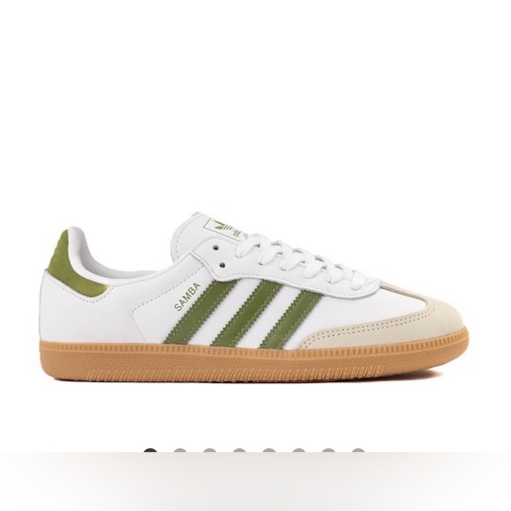Womens Adidas Samba OG Athletic Shoe - White / Tech Olive / Gum